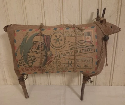 Primitive Grungy Reindeer Shelf Sitter Christmas Doll - Image 1 of 4