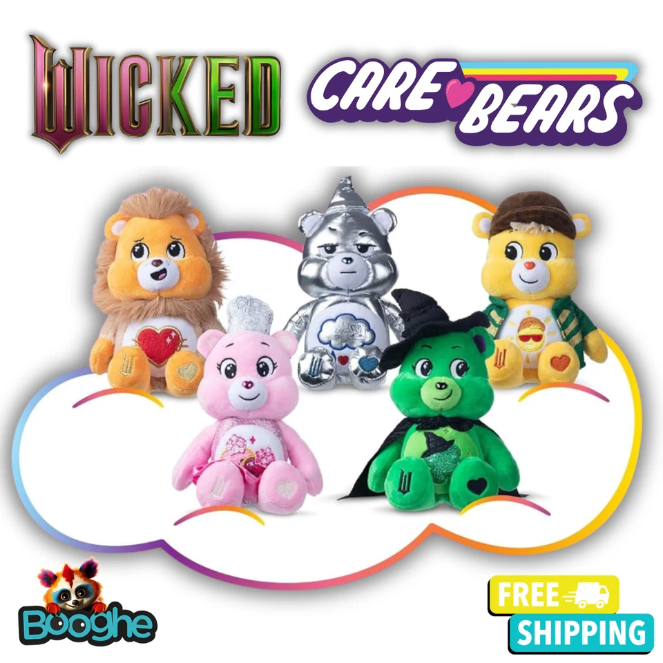 Wicked x Care Bears Plush - Elphaba, Glinda, Tinman & Lion Movie Edition - Image 1 of 1