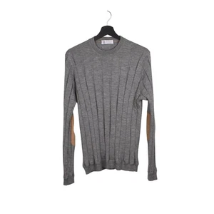 Brunello Cucinelli Men Sweater Crew Neck Leather App Size 50-M, S1561 - Picture 1 of 7