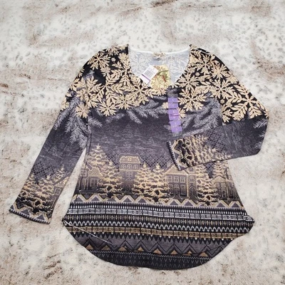 Camisa para mujer nueva con etiquetas One World Live & Let Live Holiday gris manga larga cuello en V S Foto 1 de 4