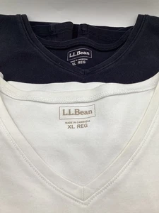 Two L.L. Bean V Neck Shirts/Blouses Womens XL Black/White 100% Cotton - Picture 1 of 5