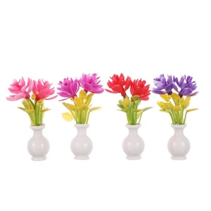 4 Pezzi Casa delle Bambole Fiori Simulati Artificiali Mini Vaso Miniatura - Foto 1 di 12