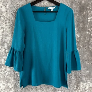 Counterparts Size S Bell Sleeve Square Neck Top Blue Pullover Casual - Picture 1 of 7