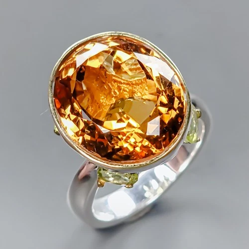 Handmade 20ct+ Natural Citrine Quartz Ring 925 Sterling Silver Size 8 /R434827 - Image 1 of 1