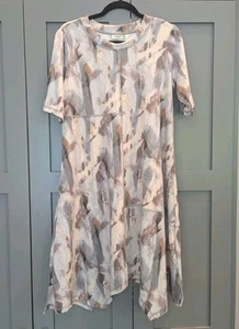 Abito LOGO Lounge Lori Goldstein stampato French Terry piccolo beige tasche boho  - Foto 1 di 10