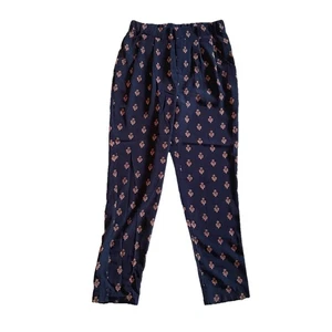 Forever 21 Damen XS Navy Boho Print Hose Leicht Gummibund Freizeit - Bild 1 von 10