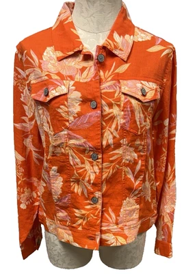 Cynthia Rowley Women's 100% Linen Orange Tropical Floral Jacket New Large - Image 1 of 4