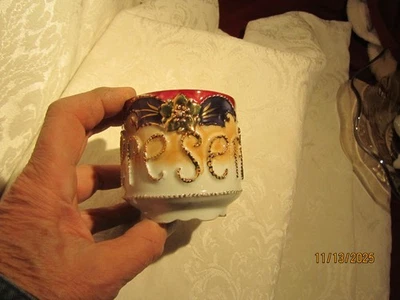 Antique Porcelain Embossed Present Red & Gold Coffee Cup Made in Germany - Image 1 of 4