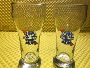 Vintage Set of 2 Pabst Blue Ribbon Original 6" Sham 10 Ounce Bar Tap Glass - Picture 1 of 12