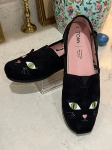Costume TOMS nero viso gatto scarpe brillano al buio donna slip-on casual taglia 8 - Foto 1 di 7