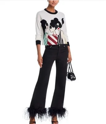 Suéter Alice And Olivia Stace Face Blanco Cuentas Nuevo con Etiquetas Talla XL Foto 1 de 4