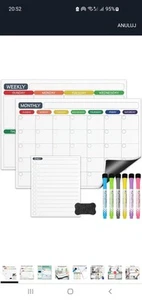 3 Pieces Magnetic Whiteboard with 6 Markers & Eraser(monthly,weekly,daily) - Picture 1 of 6