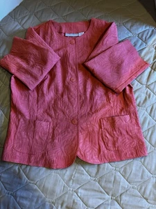 SAG HARBOR Size 10 Women's Solid Pink Blazer 2-Pockets 3-Button Jacket Textured - Picture 1 of 13