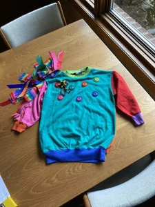 ZOODLES retro embellished ribbons / buttons / pins sweatshirt - sz 4 Kids Youth - Picture 1 of 8