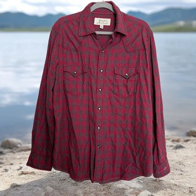 Ryan Michael Rubí Cuadros Western Perla Camisa a Presión Grande Vaquero Rancho Rodeo Foto 1 de 4