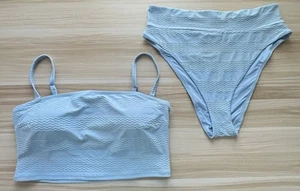 Aerie Bikini Set XL Top Bottom High Cut Cheeky & Bandeau Blue 2 Piece Swim - Picture 1 of 20