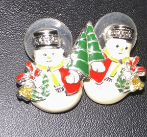 Silver tone Enamel  snowman - pierced earrings - Picture 1 of 2