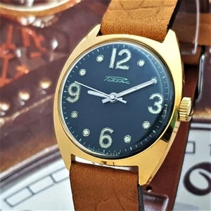 Vintage Watch USSR RAKETA Gold Plated Very RARE Wristwatch 2609.HA Black Dial - Picture 1 of 20