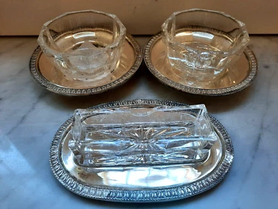 Sale, pepe e portastuzzicadenti  in argento  cristallo anni 50 Cert. autenticità - Immagine 1 di 4