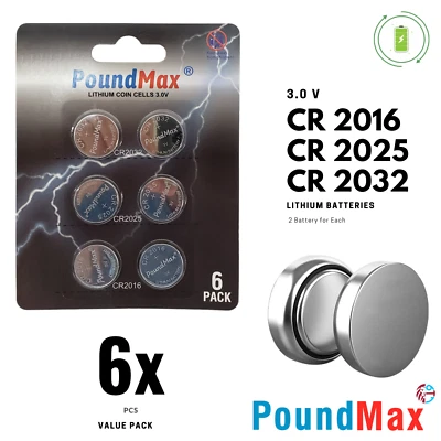 6 X PoundMax Super Mixed CR2032 CR2025 CR2016 3V Lithium Coin Cell Battery  - Image 1 of 4