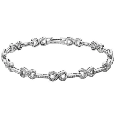 Brazalete de tenis de piedras preciosas infinitas para dama de plata de ley maciza con sello Foto 1 de 2