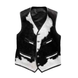 Genuine Cowhide Leather Vest - Natural Hair on Real Fur Western Rodeo Waistcoat - Picture 1 of 5