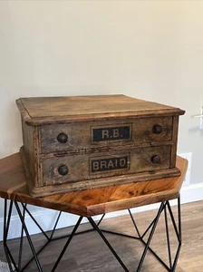 Vintage R.B. GEFLECHT Antik Holz Schare Aufbewahrung Display 2 Schubladen Antik - Bild 1 von 23