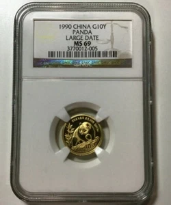 1990 Gold China Panda 10 Yuan NGC MS 69 Large Date 1/10oz G10Y NEAR PERFECT SLAB - Picture 1 of 4