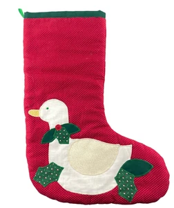 Weihnachtsstrumpf rot mit weißen Tupfen Ente Applikation Stechpalme Beere Baumwolle 17" - Bild 1 von 5