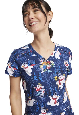 Frosty The Snowman Cherokee Scrubs Tooniforms V Neck Top TF666 FRSAC - Image 1 of 4