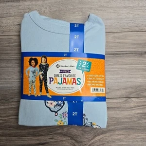 NEW Member's Mark Girl's 4 Piece Cozy Easy Pull On Pajama Set 2T Blue Butterfly - Picture 1 of 3