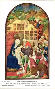 Postal de colección de arte religioso de adoración de los Reyes Magos - Imagen 1 de 2