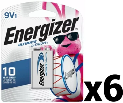 6 SIX ENERGIZER ULTIMATE LITHIUM 9V L522 L522BP RETAIL PACK NEW EXP 12-2034 - Image 1 of 2