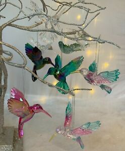 Hummingbird Hanging Decorations Acrylic Rainbow Gold Glitter Christmas Tree Bird
