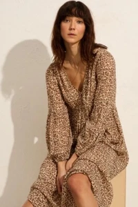 AUGUSTE THE LABEL Ladies Dress Size 10 Leopard Animal Midi Puff Sleeve - Picture 1 of 13