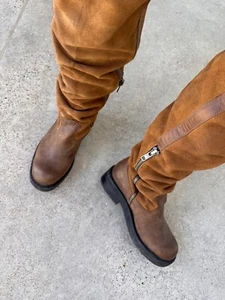 Free People X Jeffery Campbell Knee High Chunky Heel Biker Boots - Picture 1 of 20