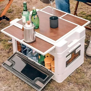 Camping Storage Box w/ Lid Foldable Outdoor Drawer Table Van Car Boot Organiser - Picture 1 of 45