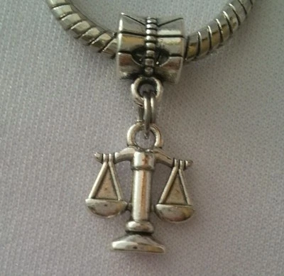 Scales Justice Lawyer Legal Zodiac Libra Dangle Bead fit European Charm Bracelet - Image 1 of 4