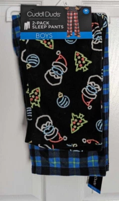 Cuddl Duds Boys 2 Pack Sleep Pants Santa Christmas Tree Plaid Sz 8 Medium - Image 1 of 4
