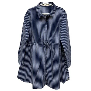 Zara Hemdblusenkleid Mädchen Größe 9 gestreift marine weiß Baumwolle Knopfleiste - Bild 1 von 5