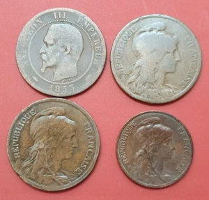 FRANCIA BARATO LOTE 4 MONEDAS de 5 y 10 céntimos años varios Peso total 34 gr. - Imagen 1 de 3
