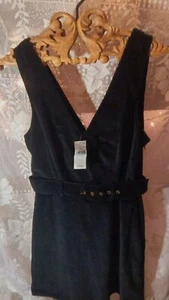 NWT American Eagle Black Vneck Dress   Corduroy A-line Mini  Belted Small - Picture 1 of 14
