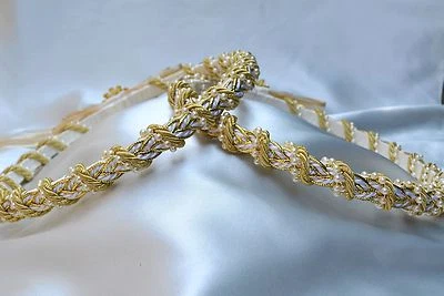 Greek Orthodox Wedding Stefana Crowns 2 Ivory Gold Braided Bridal Stephana - Image 1 of 3