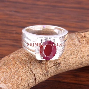 Heated Ruby Gemstone with 18K White Gold Plated Silver Men's Ring #217 - Picture 1 of 8