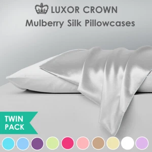 2x Mulberry Silk Standard Pillow Case Slip Protector Genuine 25 Momme Silk Gift - Picture 1 of 16