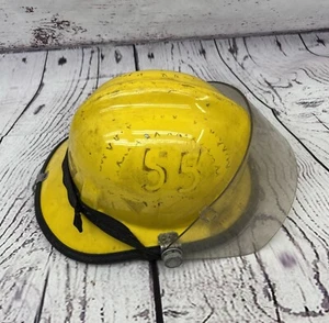 Vintage Wa Cairns Bros Firefighter Helmet Yellow w/Shield Liner Strap - Picture 1 of 7