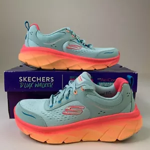 Skechers Women DLux Walker 2 Neon Sites Sneakers Aqua Orange Lace-Up Shoe Sz 8.5 - Picture 1 of 11