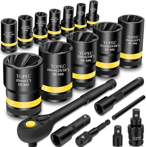 Kit de herramientas removedor de tuercas 19 piezas 10-25 mm juego de enchufes extractores de pernos pelados 1/2" - Imagen 1 de 7