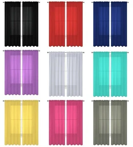2-PC Sheer Voile Window Curtain Solid Panels Rod Pocket Fully Stitched 55" X 84" - Picture 1 of 7
