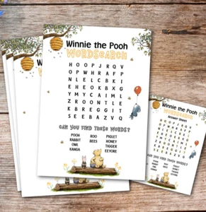 10 Winnie the Pooh Party Game Wordsearches plus Answer Sheet - Picture 1 of 4